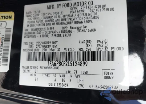 2020 Ford Mustang Gt Fastback from USA, damaged, VIN 1FA6P8CF2L5124899